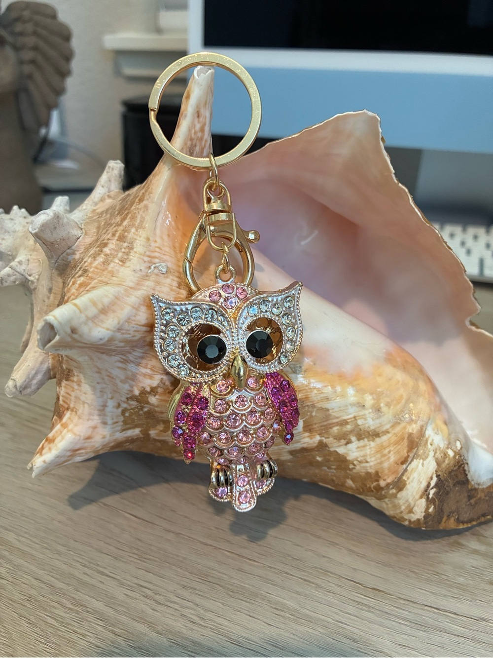 Sparkling Pink Owl Keychain Bag Charm
